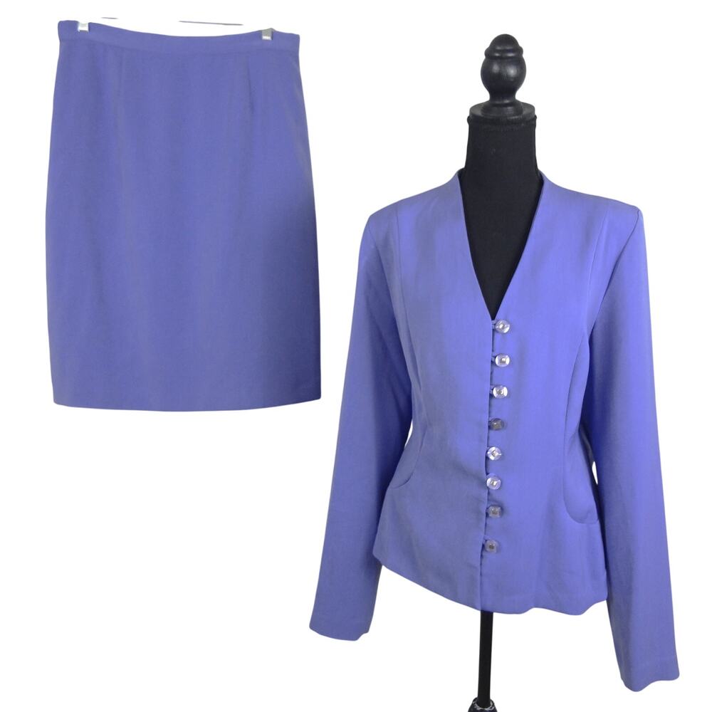 Vintage 90s Y2K Lilac Purple Periwinkle Skirt Suit Tower Hill Womens 14 T Tall